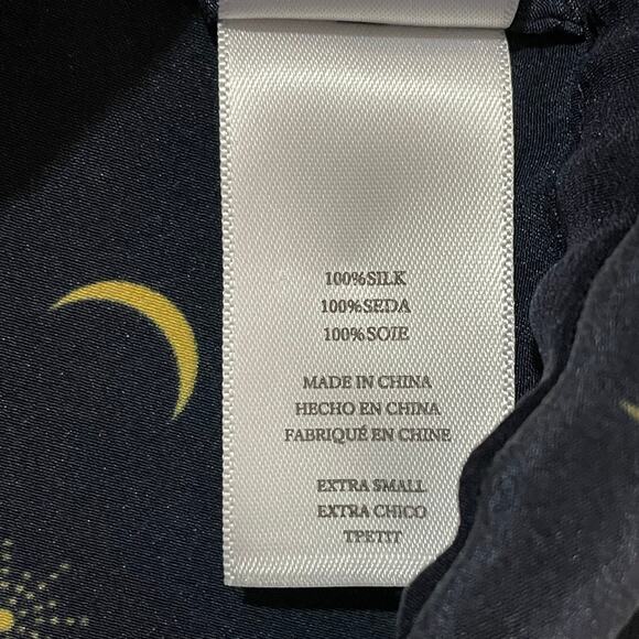 NWT Rails Beaux Ruffle Waist Navy Crescent Moon Silk Blouse -XS - Picture 11 of 13